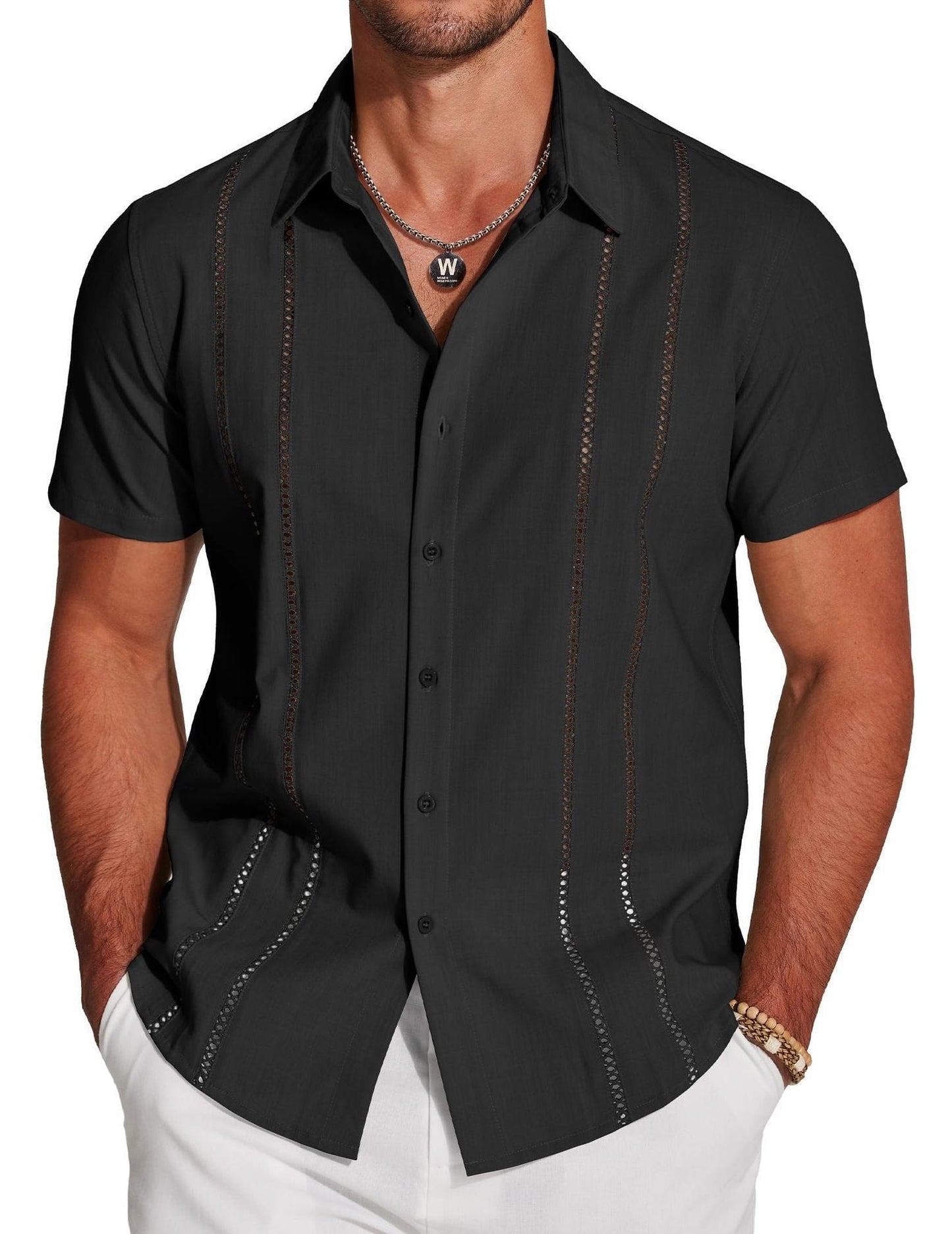 🔥Premium Cuban Guayabera Shirt – Exquisite Hollow Embroidery | Resort Collection