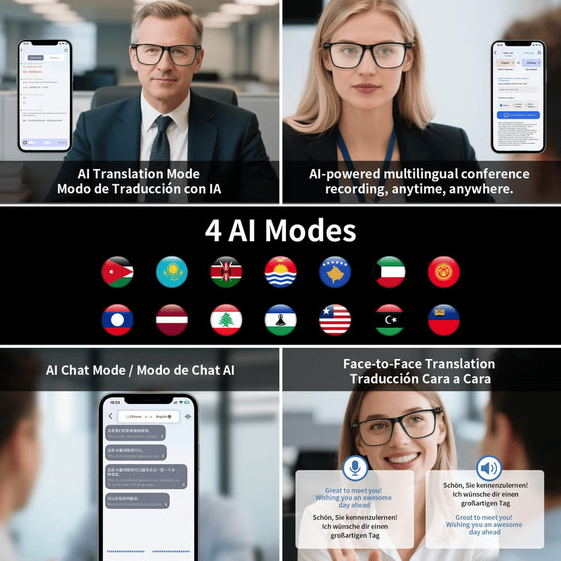 LAST DAY 50% OFF!!🔥 AI Interpretation Smart Glasses🕶️160-Language Translation, Photochromic Lenses, AI Chat & Hands-Free Audio