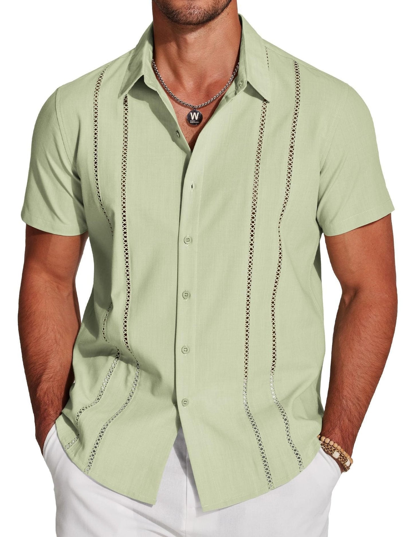 🔥Premium Cuban Guayabera Shirt – Exquisite Hollow Embroidery | Resort Collection