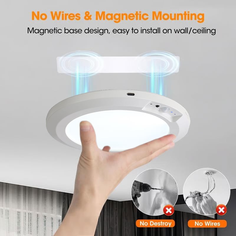 2026 New Rechargeable Motion Sensor Ceiling Light with Remote - Magnetic Wireless Ceiling Light Battery Powered for Closet Shower Stairs Shed Hallway Porch Patio ect