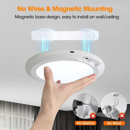 2026 New Rechargeable Motion Sensor Ceiling Light with Remote - Magnetic Wireless Ceiling Light Battery Powered for Closet Shower Stairs Shed Hallway Porch Patio ect